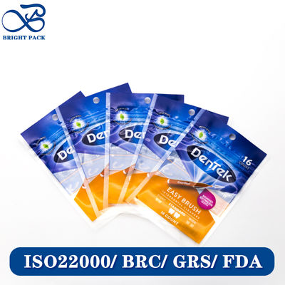Тонкий трехсторонний запаечный пакет для упаковки зубной нити с индивидуальной печатью бренда и отверстием для подвешивания.
