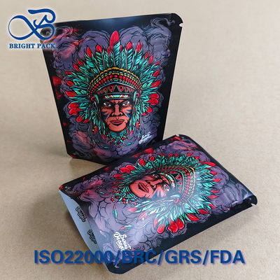 Пакет с защитой от детей, гравированная печать головного убора вождя, барьер O₂ <0,5 куб.см/день, 8-слойный ламинат