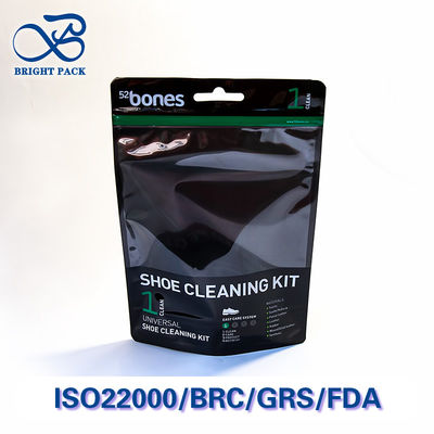 Премиальные пакеты-стойки с прозрачным окном для упаковки наборов для чистки обуви с глянцевой поверхностью по индивидуальному заказу и экономичной стоимостью.