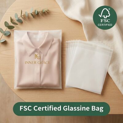 Natural Kraft Glassine Paper Bag Luxury Eco-Friendly Recyclable Biodegradable for Certified Apparel Packaging Unbleached