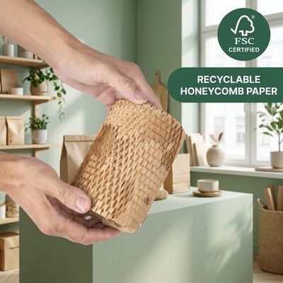 Белый цвет экологически чистый перерабатываемый Kraft Honeycomb Paper Roll Cushioning Wrap с устойчивостью к жиру для упаковки подарков